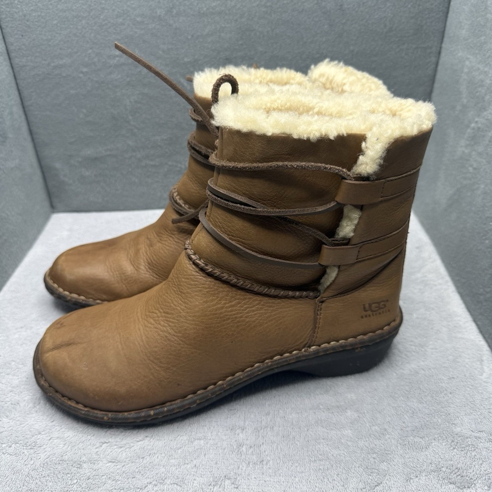 UGG Australia Caspia 1932 Brown Leather Shearling Ankle Boots Women's Size 8